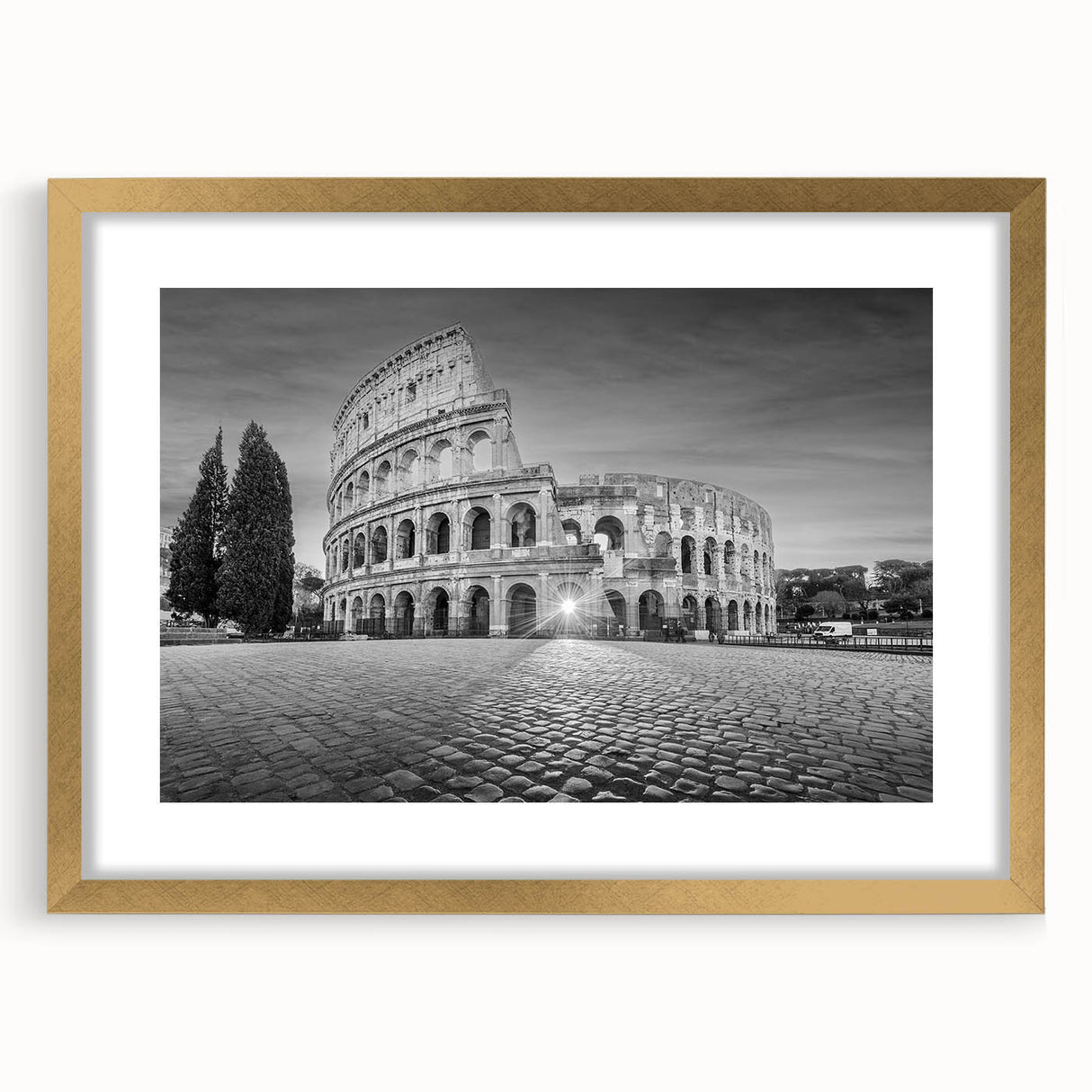 Extra large wall art featuring abstract ruins in textured earth tones on a gold-framed canvas, ideal for living room decor.