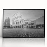Large abstract wall art of ancient ruins in black and white, framed acrylic, ideal for modern art wall decor.