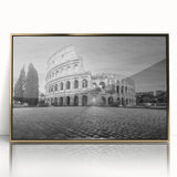 Acrylic print of ancient ruins in gold frame, featuring muted earth tones, ideal for modern art wall decor.