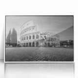 Art deco poster of ancient ruins in muted earth tones on framed acrylic, ideal for modern art wall decor.