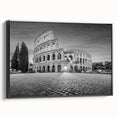 Black and white framed canvas of ancient ruins in a vintage poster style, ideal for bedroom wall decor.