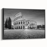Black and white framed canvas of ancient ruins in a vintage poster style, ideal for bedroom wall decor.