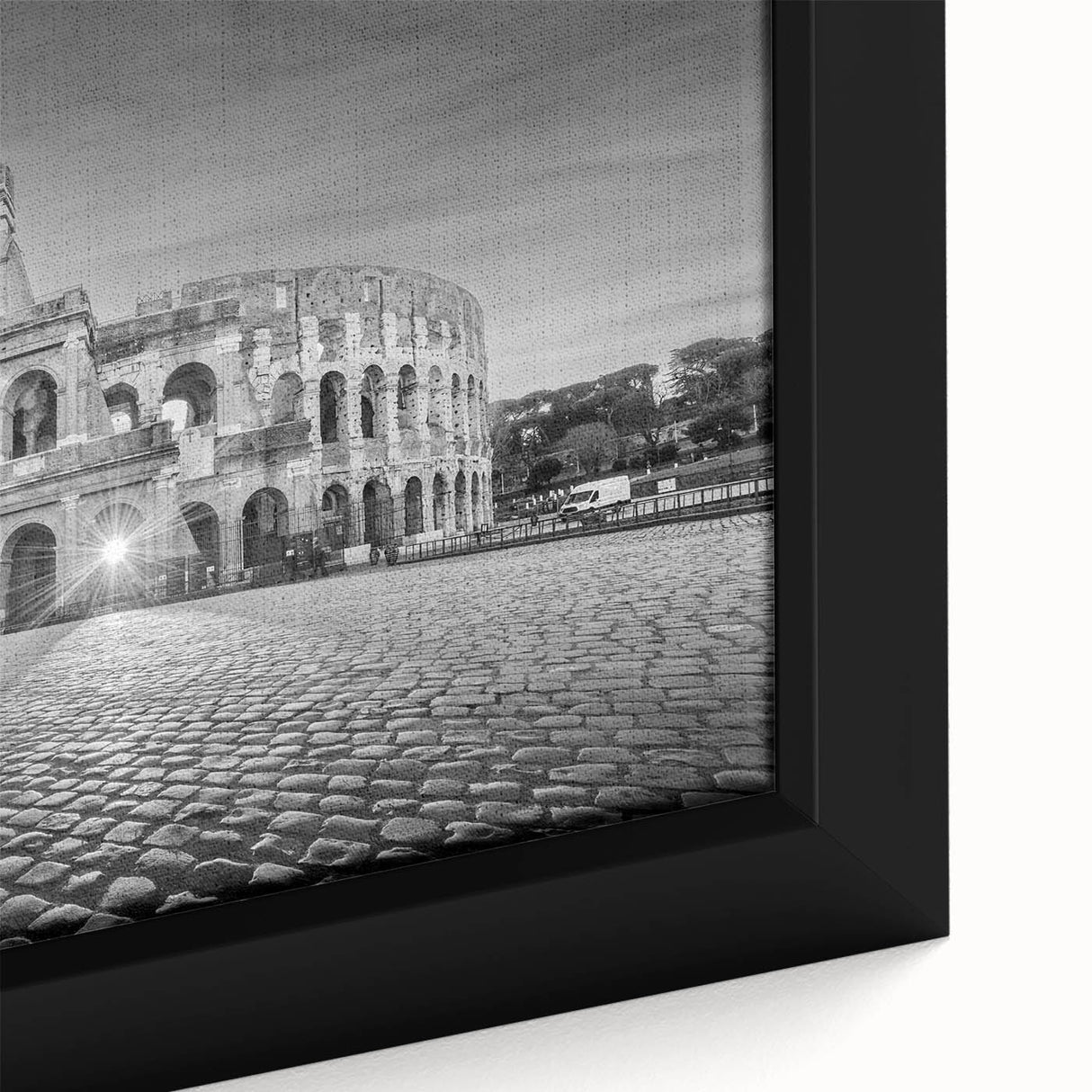 Framed canvas featuring a close-up of ancient ruins in black with colorful, textured details.