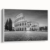Framed canvas of vintage poster art depicting ancient ruins in colorful tones, ideal for living room decor.