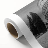 Art deco poster of ancient ruins in muted brown and beige, rolled canvas, suitable for dining room wall art.