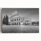 Black and white print of ancient ruins on a large stretched canvas, ideal for kitchen wall art or bedroom ambiance.