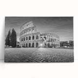 Black and white photo of ancient ruins on stretched canvas, ideal for kitchen wall art.