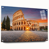 Acrylic print of ancient ruins in muted earth tones, ideal for dining room decor.