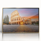 Framed acrylic print of ancient ruins in gold tones, ideal for modern art wall decor or a nursery.