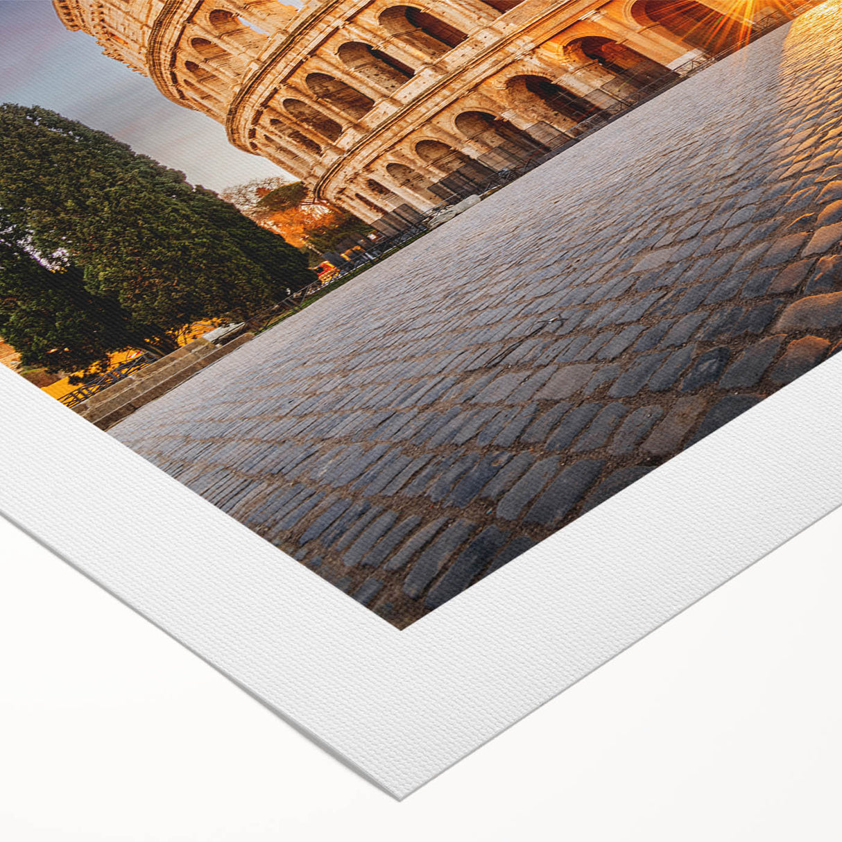 Art deco poster featuring ancient ruins in muted beige and gray, printed on rolled canvas, suitable for dining room decor.