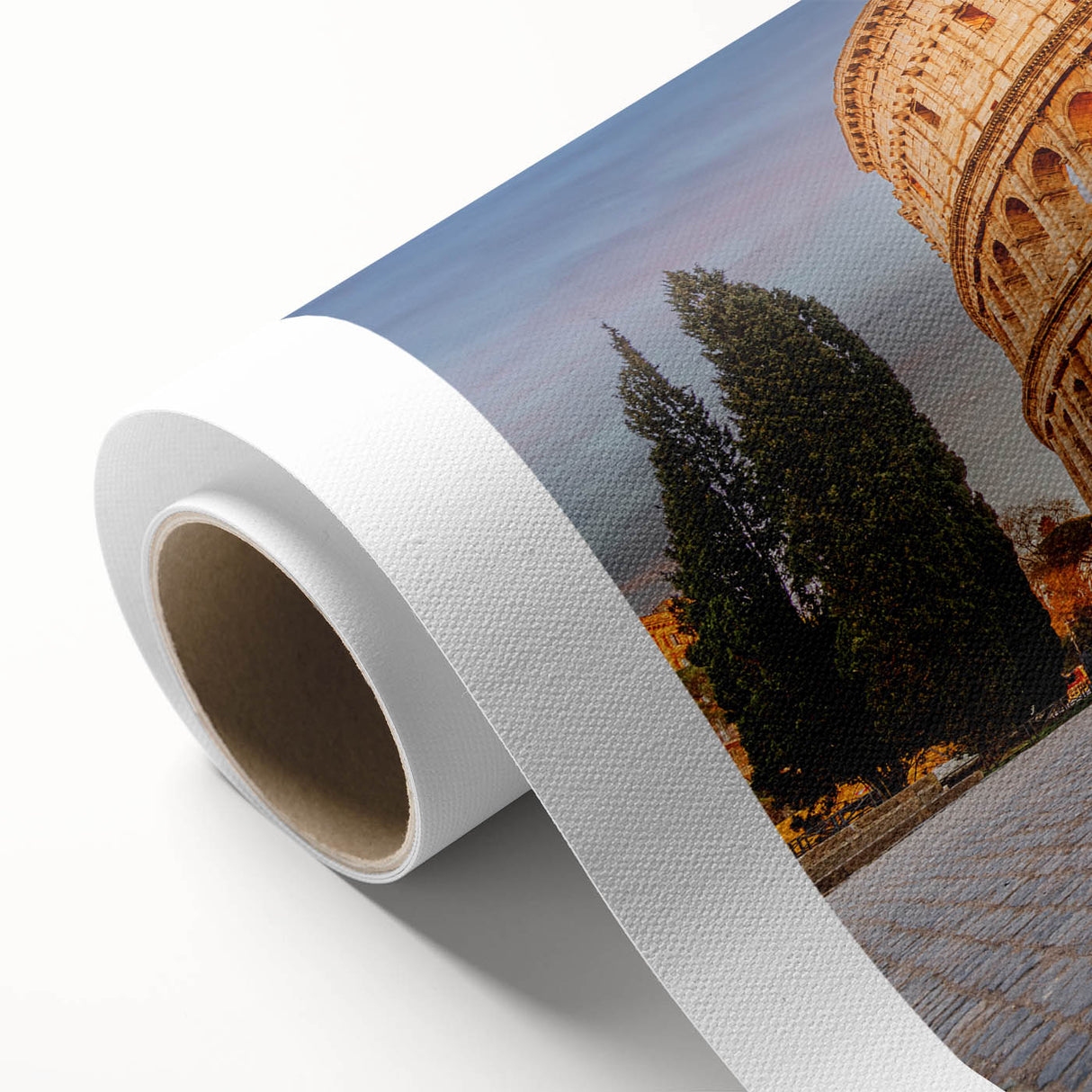 Art deco poster of ancient ruins in muted earth tones on rolled canvas, suitable for nursery wall art or dining room.