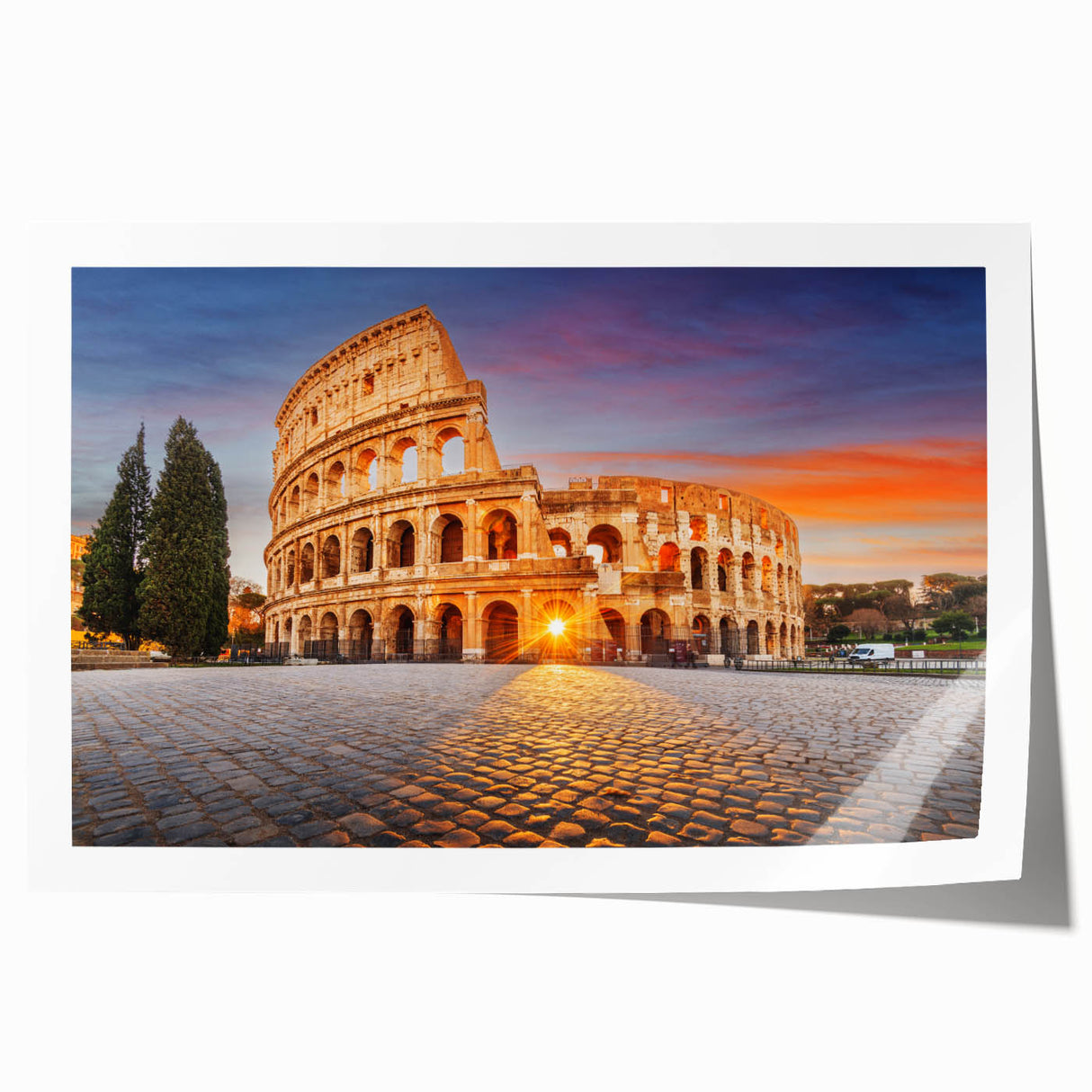 Rolled print of ancient ruins in muted earth tones, ideal for art wall dining room decor.