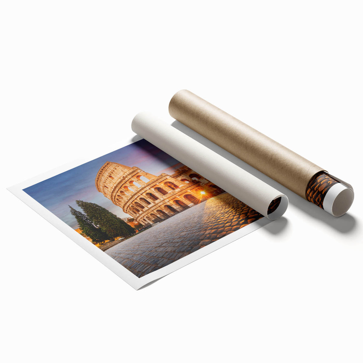 Extra large rolled print of ancient ruins in muted earth tones, ideal for classy bathroom wall art.
