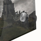 Mid-century modernist large abstract wall art of ancient ruins in muted earth tones, acrylic print.