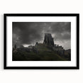 Extra large abstract art print of colorful, textured ancient ruins on a black framed canvas, ideal for living room decor.