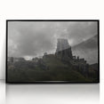 Framed acrylic print of large abstract wall art depicting ancient ruins in monochrome, ideal for modern art wall decor.
