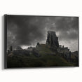 Black and white framed canvas of ancient ruins landscape, ideal for bedroom wall decor.