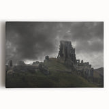 Black and white photo of ancient ruins on stretched canvas, ideal for kitchen wall art.