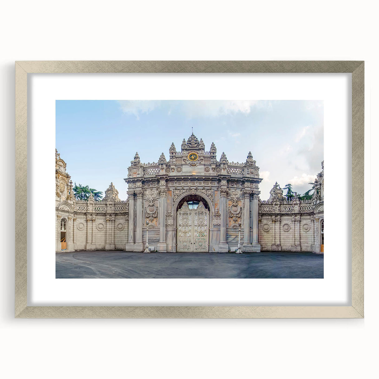Textured art print of ancient ruins in muted earth tones on a framed canvas, suitable for bedroom decor.