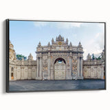 Black and white framed canvas of ancient ruins in a landscape, ideal for bedroom wall art.