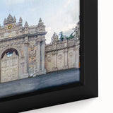 Extra large framed canvas featuring a close-up of ancient ruins in black with colorful, textured details.