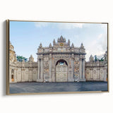 Framed canvas of ancient ruins in black and gold, ideal for bedroom wall art with a vintage poster style.