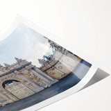 Extra large wall art featuring line art flowers over an ancient ruins design in muted earth tones.