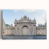 Black and white photo of ancient ruins on stretched canvas, suited for large kitchen wall art.