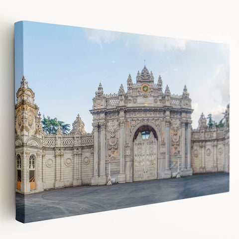 Side view of a large canvas featuring ancient architectural ruins in earthy tones, suitable for kitchen wall art.