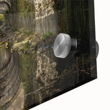 Acrylic print of large abstract wall art depicting ancient ruins in muted earth tones, ideal for dining room ambiance.