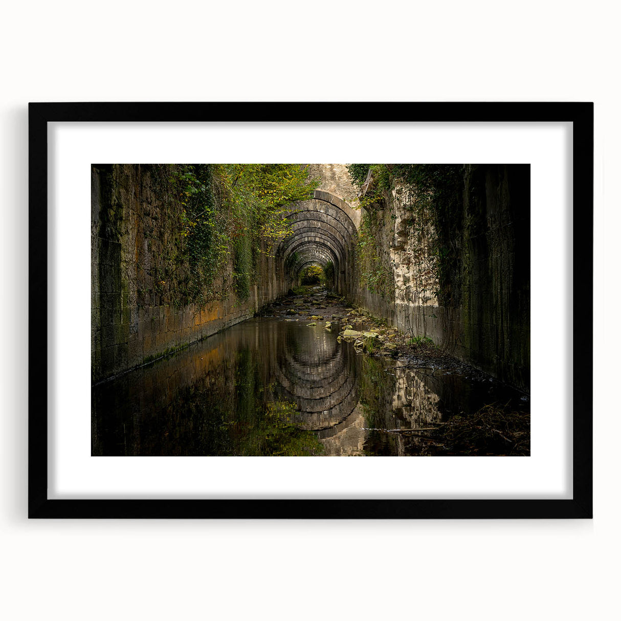Colorful abstract art print of ancient ruins in vibrant hues, textured design on a large canvas, ideal for living room decor.