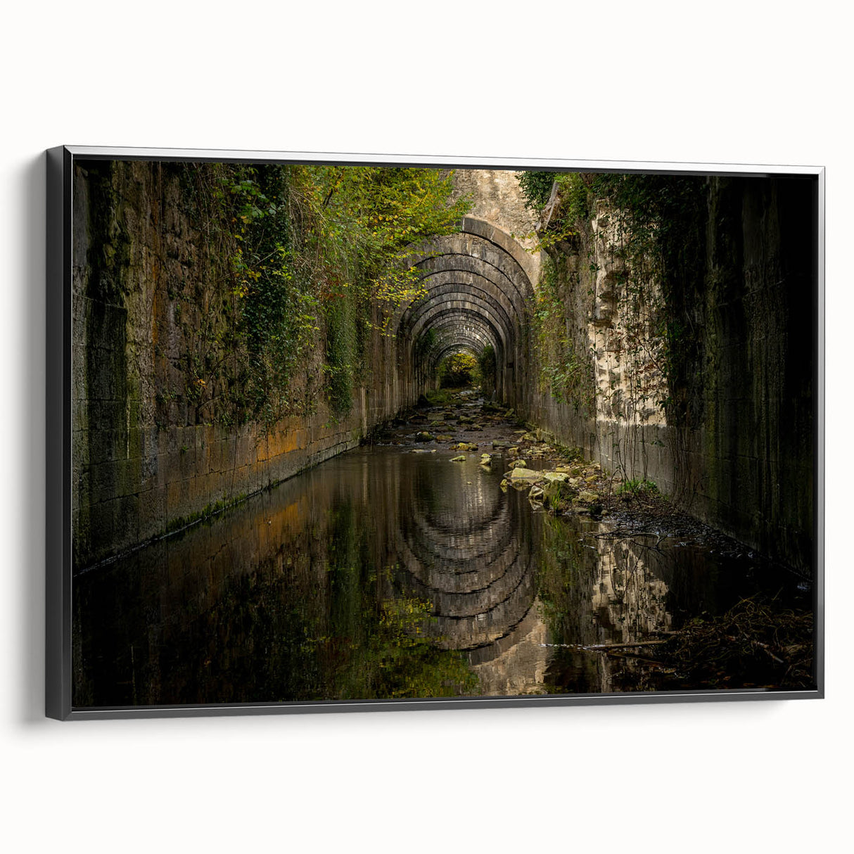 Extra large framed canvas vintage poster art of ancient ruins in colorful palette, ideal for living room wall decor.