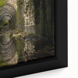 Extra large framed canvas featuring a close-up of ancient ruins in black with colorful, textured details.