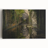 Black and white photo of ancient ruins on stretched canvas, ideal for kitchen wall art.