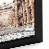 Extra large framed canvas featuring a black and colorful textured depiction of ancient ruins, ideal for living room decor.
