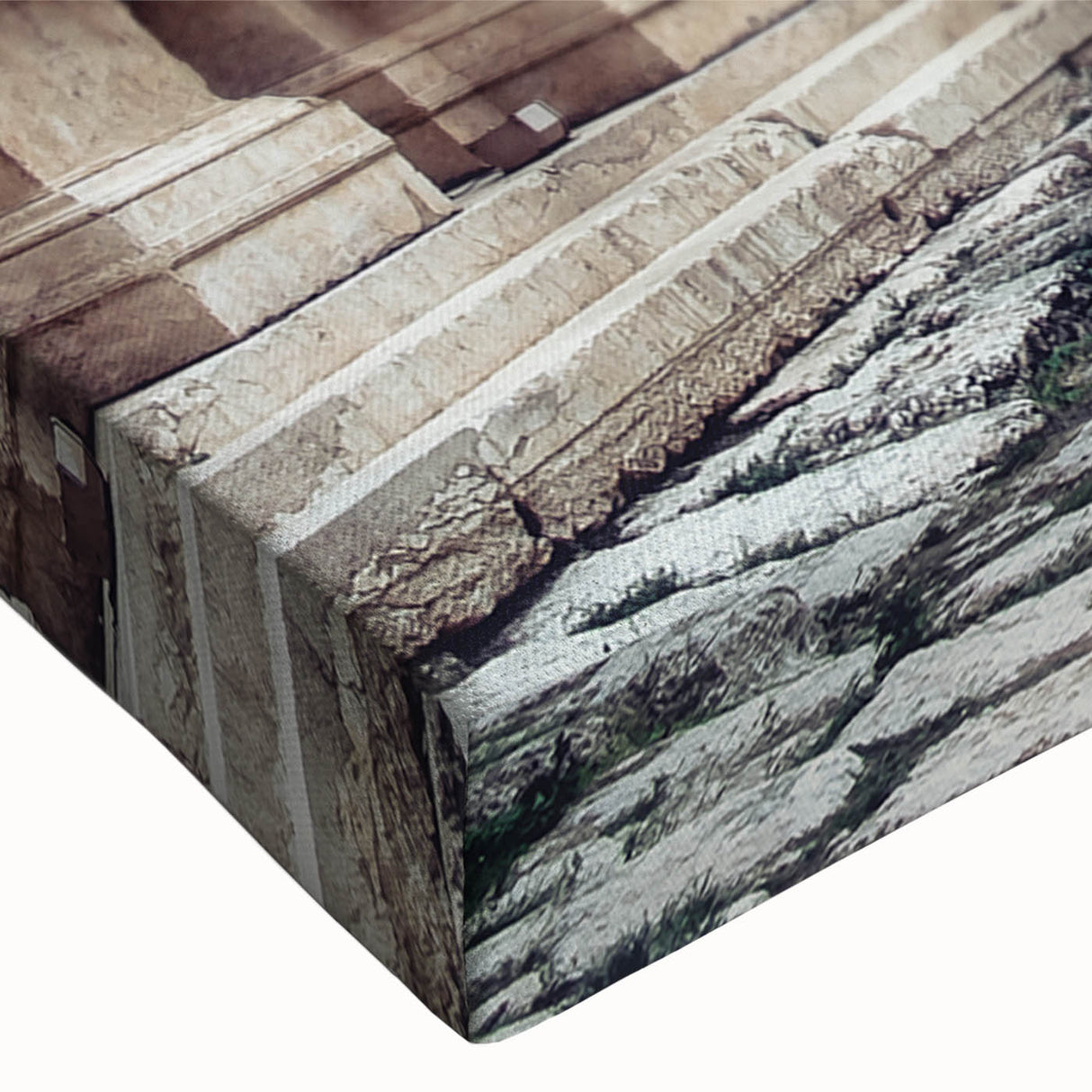 Black and white stretched canvas featuring ancient ruins landscape, ideal for bedroom wall art.