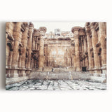 Ancient ruins in black and white on large stretched canvas, ideal for kitchen wall art.