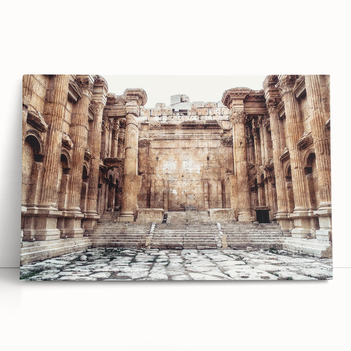 Black and white photograph of ancient ruins on a large stretched canvas, ideal for kitchen wall art or bedroom ambiance.