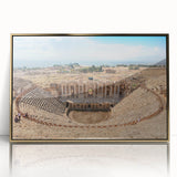 Framed acrylic print of ancient ruins in gold tones, ideal for modern art wall decor.