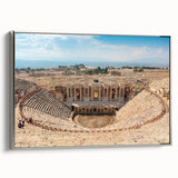Framed canvas of an ancient ruins landscape in muted earth tones, ideal for adding a vintage touch to any room.