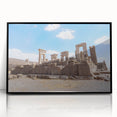 Large abstract wall art depicting ancient ruins in muted earth tones on a framed acrylic.