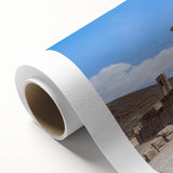 Art deco poster of ancient ruins in muted beige, ideal for nursery wall art; rolled canvas format.