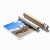 Extra large rolled print of ancient ruins in muted earth tones, suitable for classy bathroom wall art.