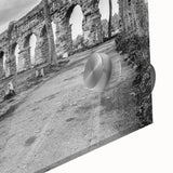 Mid-century modernist large abstract art print on acrylic glass, featuring geometric arch designs in neutral tones.