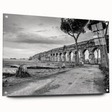Large abstract wall art featuring architectural arches in muted gray tones on acrylic glass.