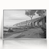 Mid-century modernist arch design in neutral tones on a framed acrylic, suitable for modern art wall decor.