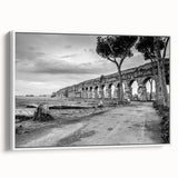 Vintage poster art featuring colorful arches on a large framed canvas, ideal for living room decor.