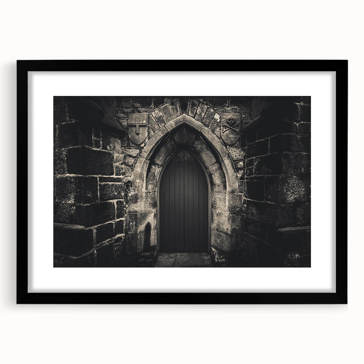 Extra large abstract art print featuring colorful, textured arch designs on a black framed canvas.