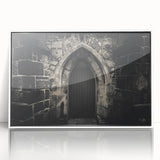 Mid-century modernist arch design in white, framed acrylic print, suitable for modern art wall decor.