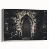 Framed canvas featuring a black and white vintage poster art of architectural arches, ideal for bedroom wall decor.